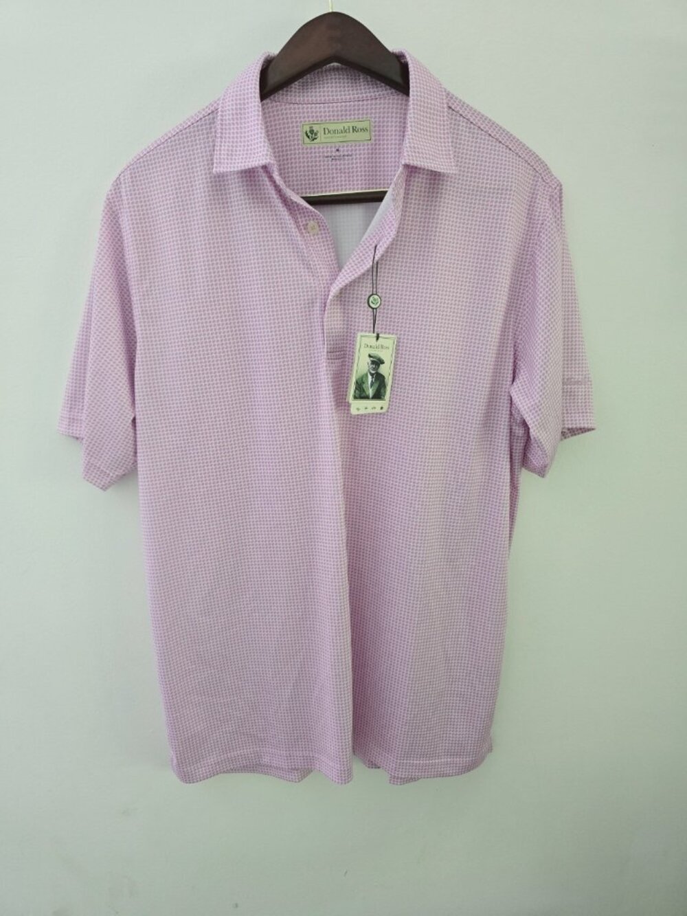 Donald Ross Golf Polo Collared Short Sleeves Shirt M Pink Houndstooth Jersey